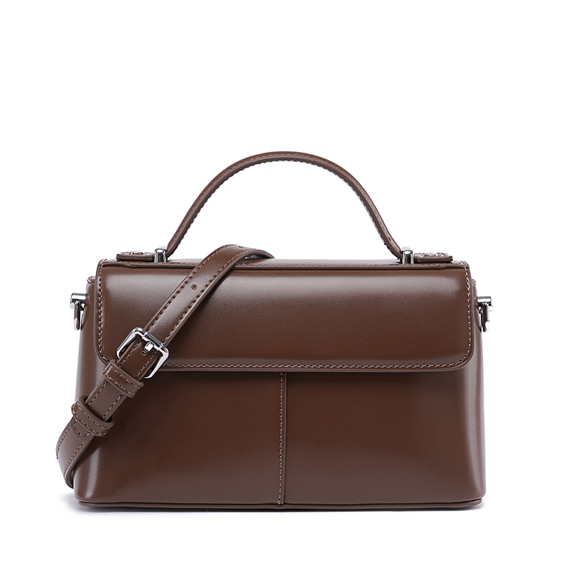 Structured Handbag Top Handle - 여성 브라운 레더 탑 핸들백 스트럭처드