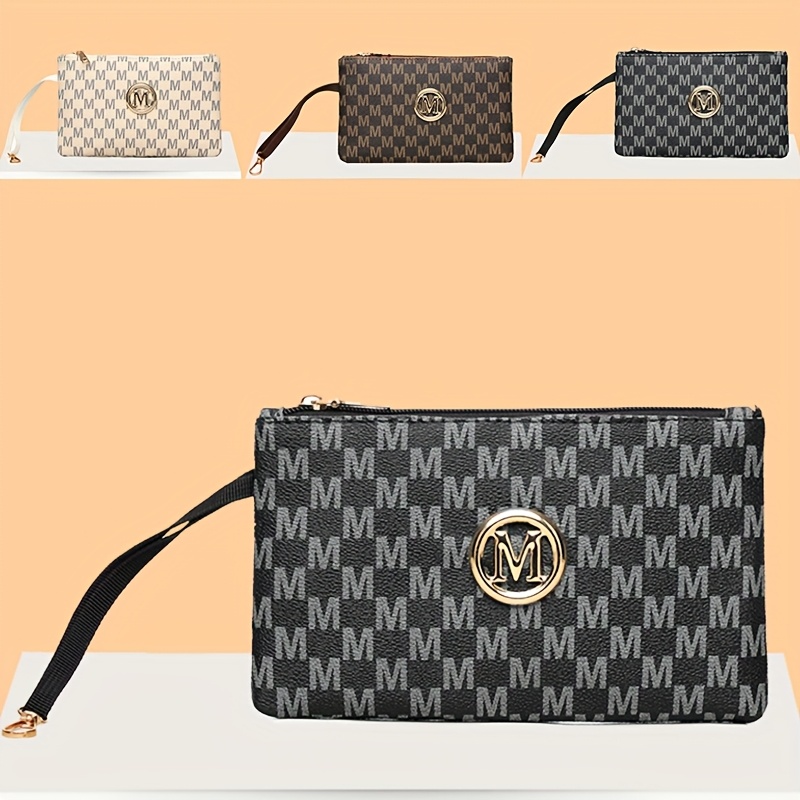 Wristlet Wallet Zipper - 빈티지 레터 프린트 여성용 클러치, 장지갑,