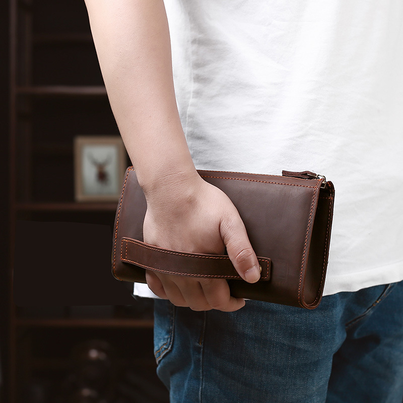 Wristlet Wallet Zipper - 남성용 클러치 롱 핸드백 비즈니스 빈티지