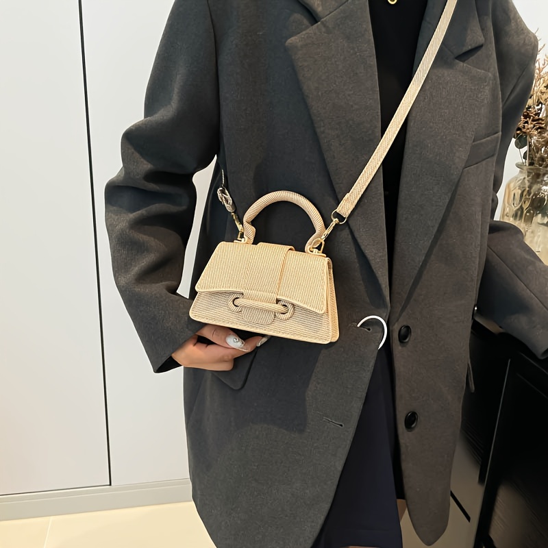 Structured Handbag Top Handle - 여성 패션 우븐 미니 핸드백, 우아한