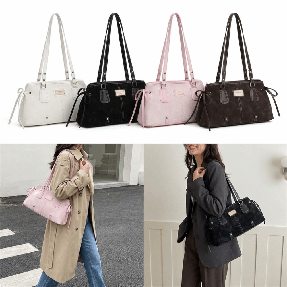 Structured Handbag Top Handle - 미니멀리스트 인조가죽 토트백 지퍼탑 구조형 숄더백