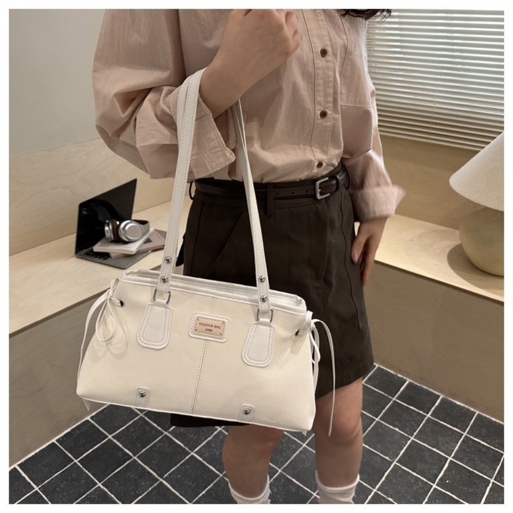 Structured Handbag Top Handle - 한국 스타일 인조 가죽 토트백 지퍼