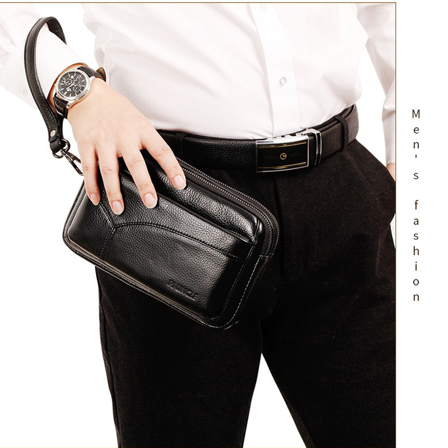 Wristlet Wallet Zipper - 남성용 정품 가죽 패션 비즈니스 클러치