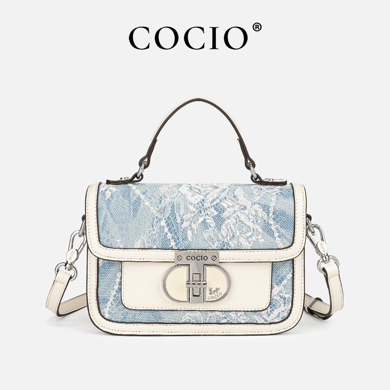 Structured Handbag Top Handle - 여성 블루 화이트 레이스 플랩 핸드백