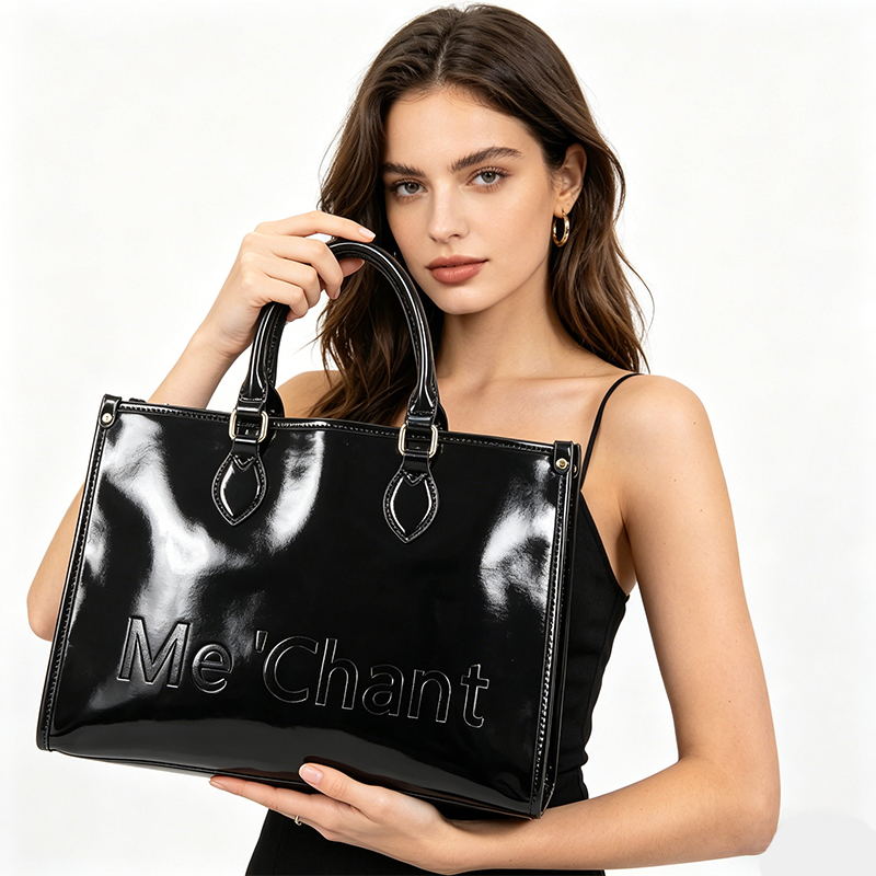 여성용 블랙 광택 에나멜 PU 가죽 토트백, 구조적인  - Structured Handbag Top Handle 리뷰 및 가격
