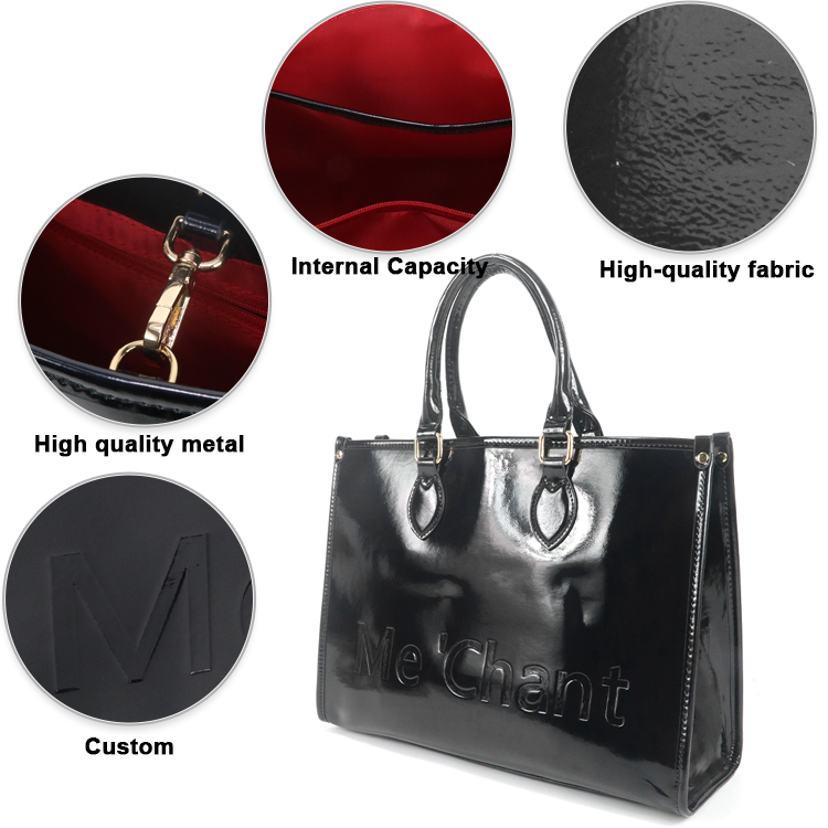 여성용 블랙 광택 에나멜 PU 가죽 토트백, 구조적인  - Structured Handbag Top Handle 리뷰 및 가격