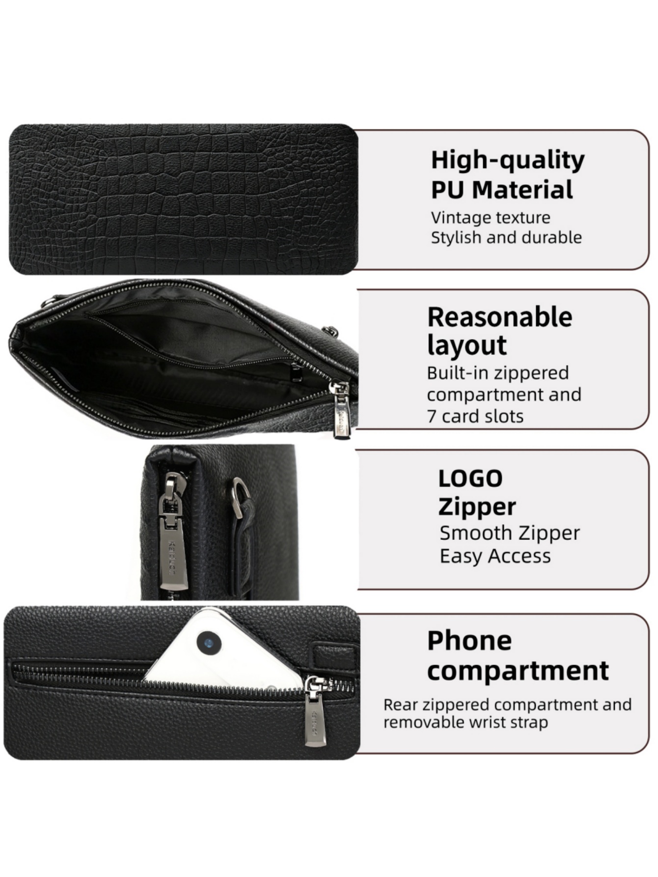 남성용 크로커다일 엠보싱 PU 가죽 클러치 백, 탈부착 - Wristlet Wallet Zipper 리뷰 및 가격