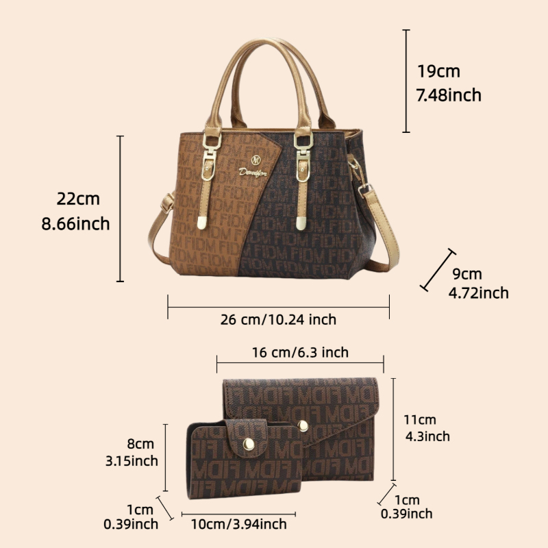 3피스 여성 가방 세트, 고급 프리미엄 가죽 프린트 여 - Luxury Bags With Zipper 리뷰 및 가격