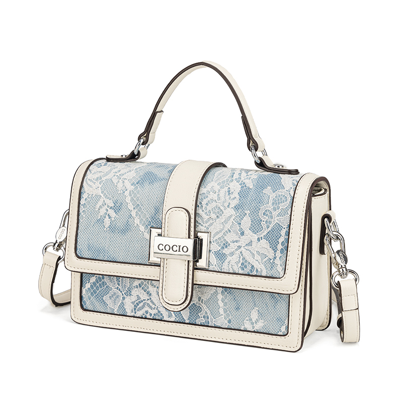 여성 블루 스네이크 프린트 레이스 패턴 핸드백 스트럭처 - Structured Handbag Top Handle 리뷰 및 가격